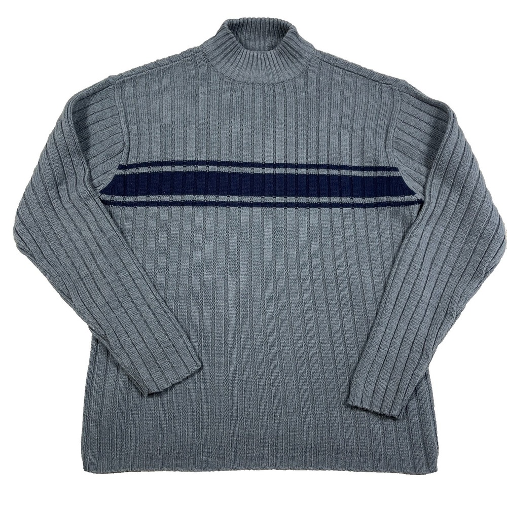 Vintage Y2K Aeropostale Sweater Men XL Gray Blue Stripe Ribbed TurtleNeck Muscle